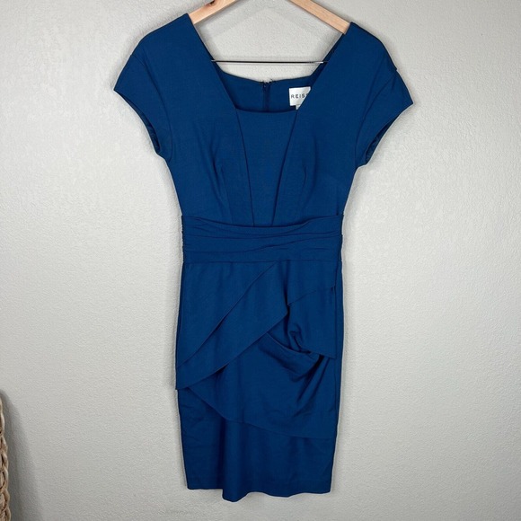 Reiss Women Tie Waist Asymmetrical Mini Dress 2 Navy Blue Capsule Classy Work - Picture 1 of 12